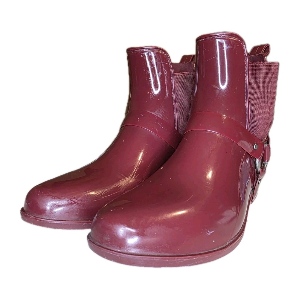 Lauren Ralph Lauren Tally Burgundy Harness Rain Boots Ankle Chelsea Size 8
